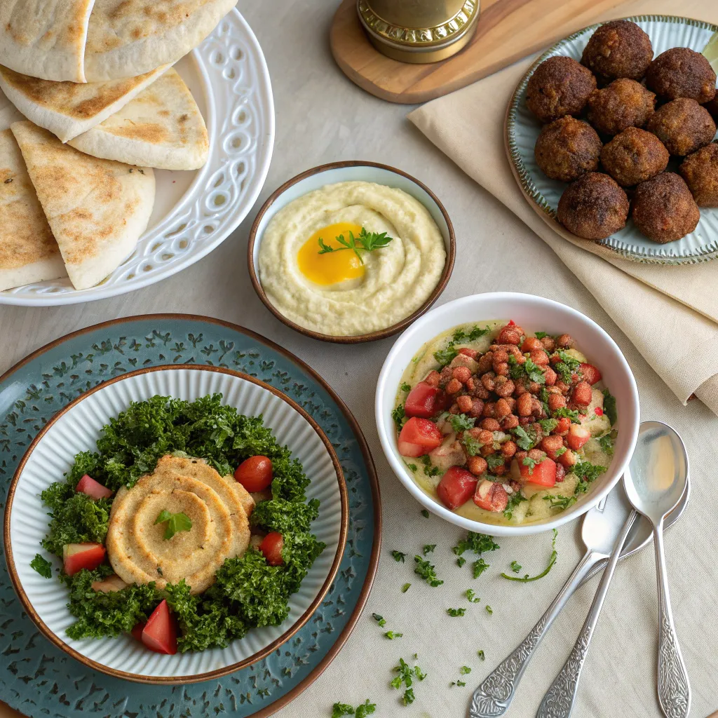 Delicious Middle Eastern Dishes beautifully arranged on a table